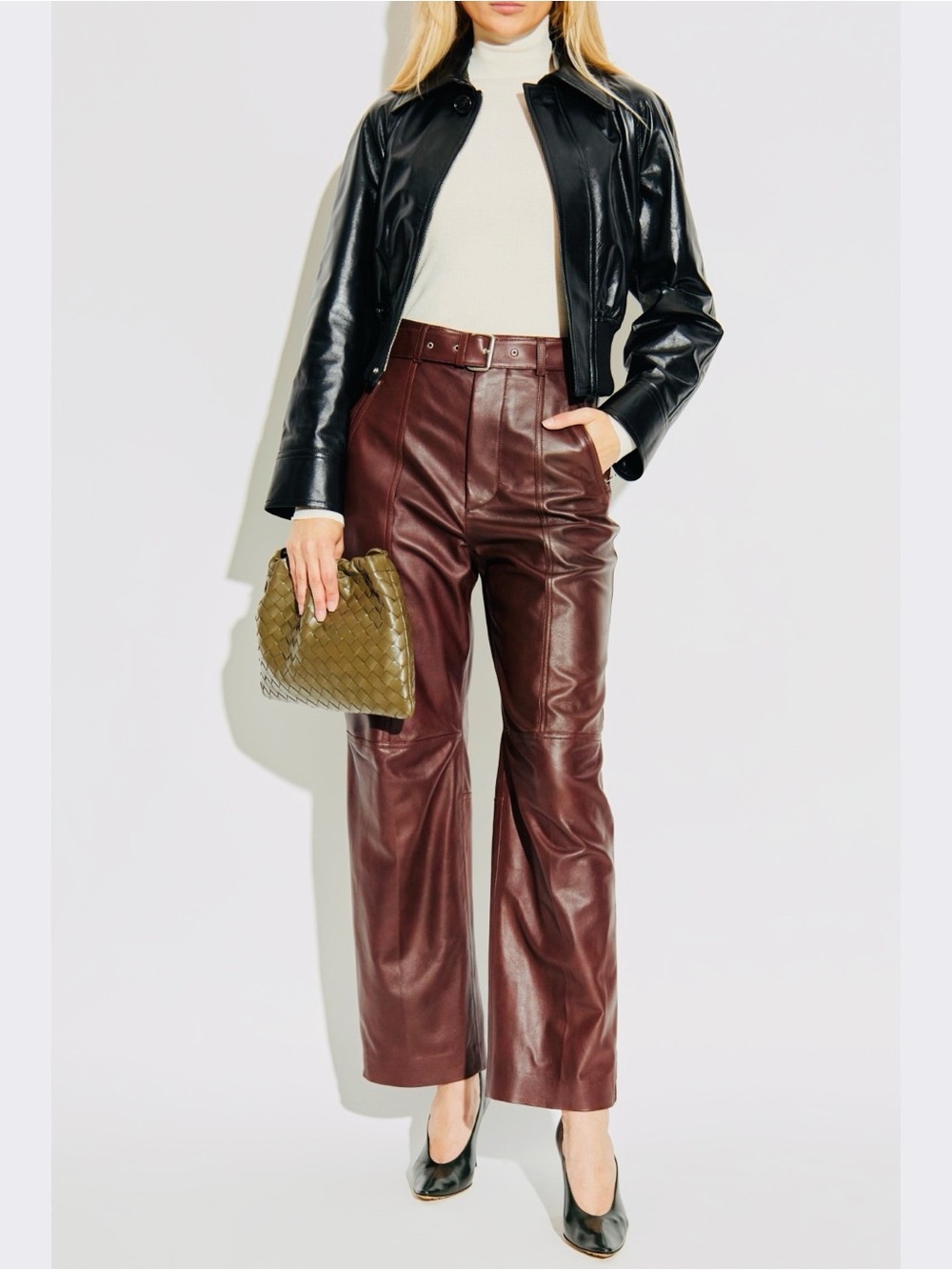 Mango Wide-Leg  Pants in Burgundy